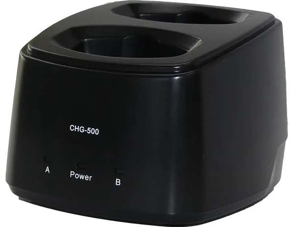 CHG-500 Dual-Slot Charging Cradle — charging cradle for classroom, lecture and institutional audio systems.